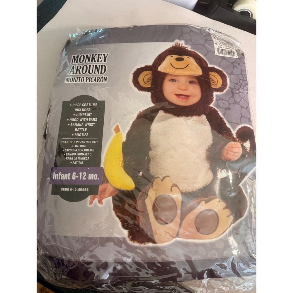 Monkey Around Costume Infant 5pc Plush Faux Fur 6-12 Months Brown Excellent